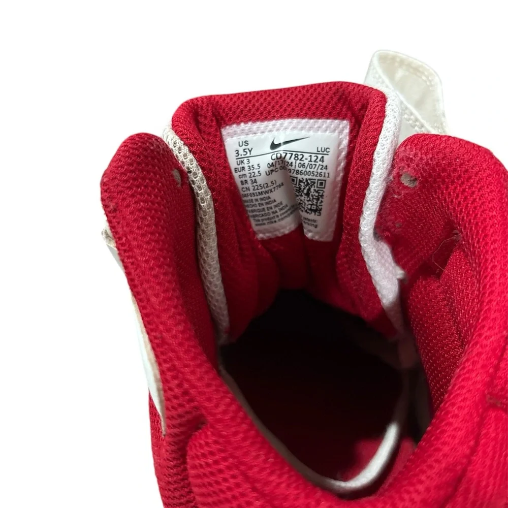 Nike Big Kid Court Borough Mid 2 Sneakers Red and White size 3.5Y